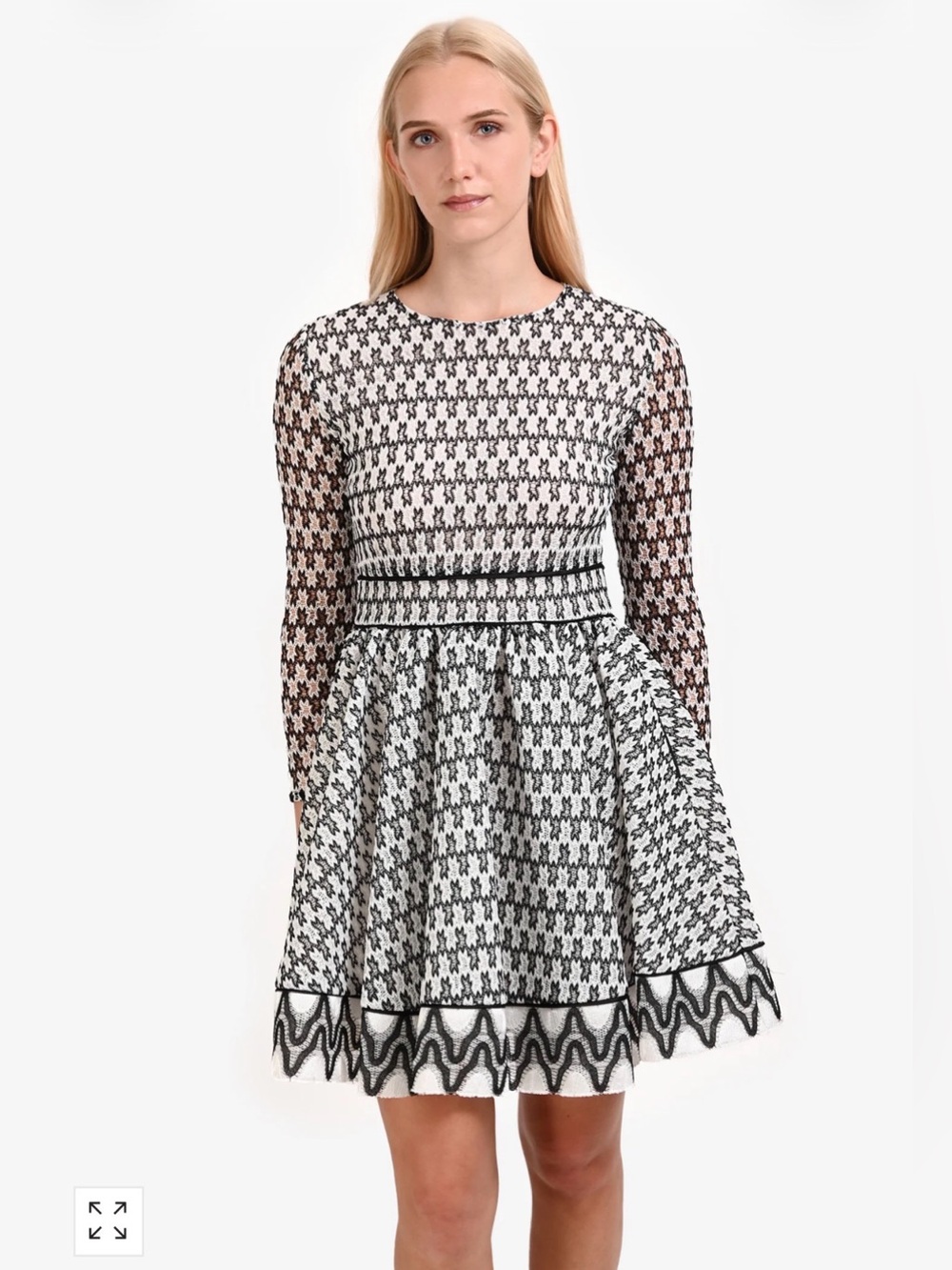 Maje Black and White Houndstooth Long Sleeve Dress size 3 Maje